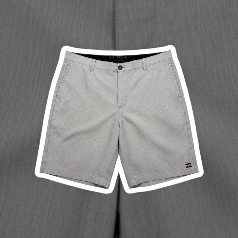 Billabong Mens Size 38 Light Grey Hybrid Walk Shorts Flat Front Heathered Casual